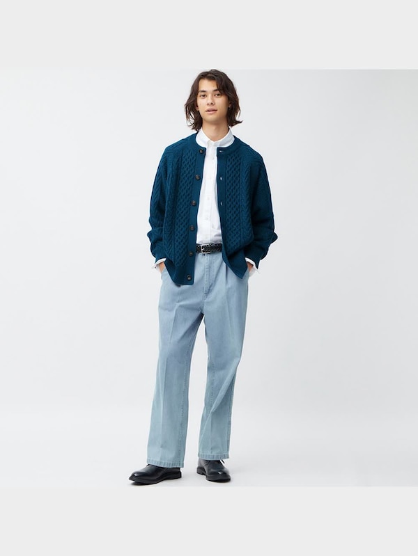 ケーブルクルーネックカーディガン(長袖)