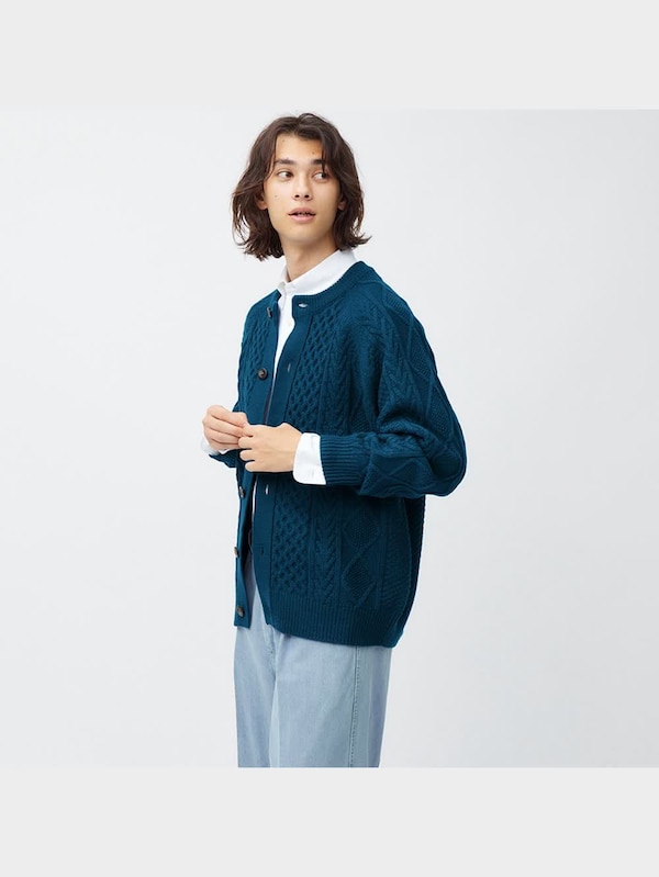 ケーブルクルーネックカーディガン(長袖)