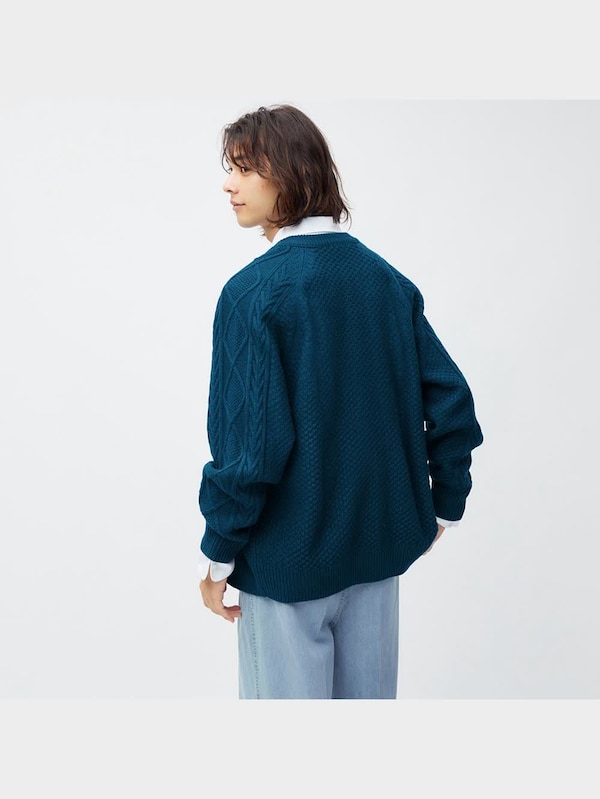 ケーブルクルーネックカーディガン(長袖)