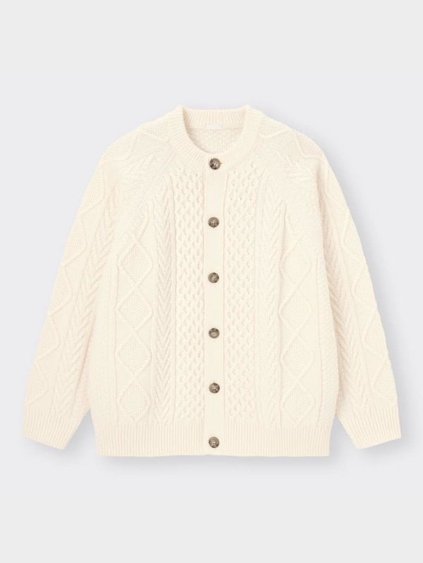 ケーブルクルーネックカーディガン(長袖)