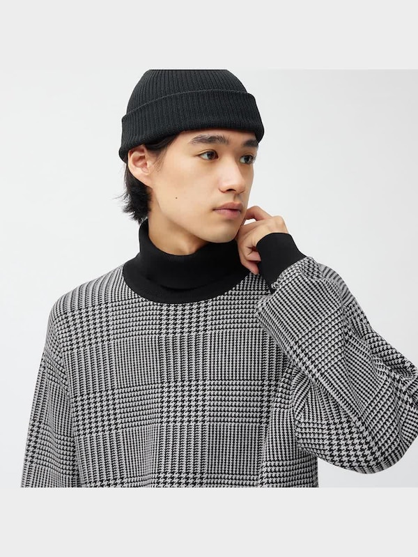 スムースニットタートルネックセーター(長袖)(チェック)SW