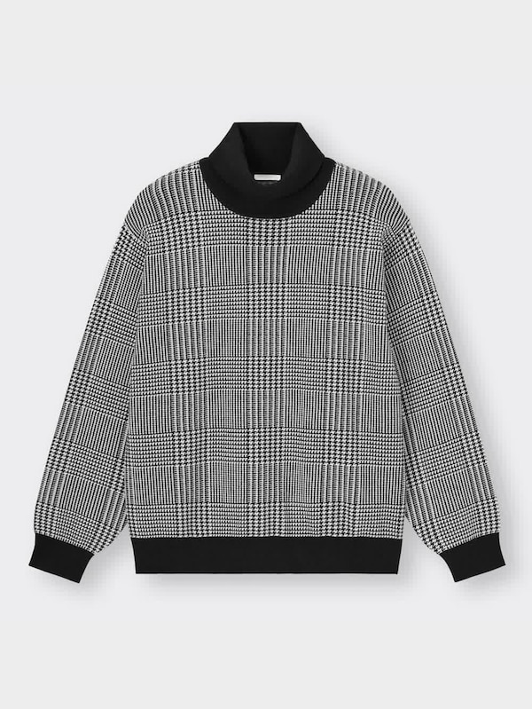 スムースニットタートルネックセーター(長袖)(チェック)SW