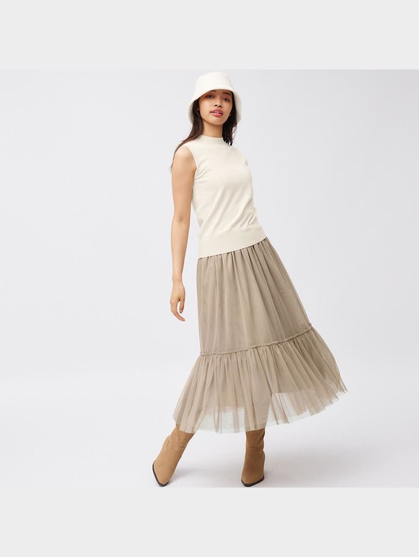 チュールティアードミディスカートQ+E