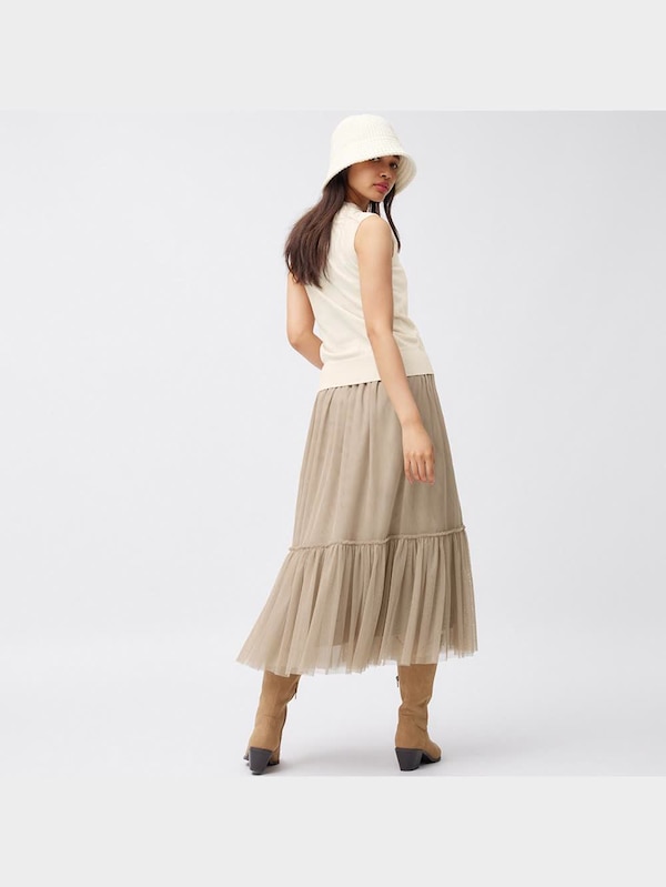チュールティアードミディスカートQ+E