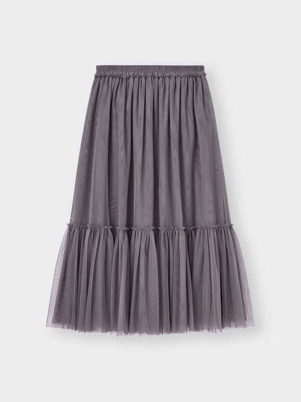 チュールティアードミディスカートQ+E