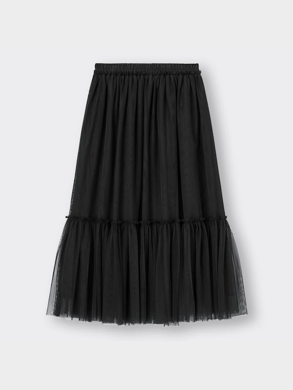 チュールティアードミディスカートQ+E