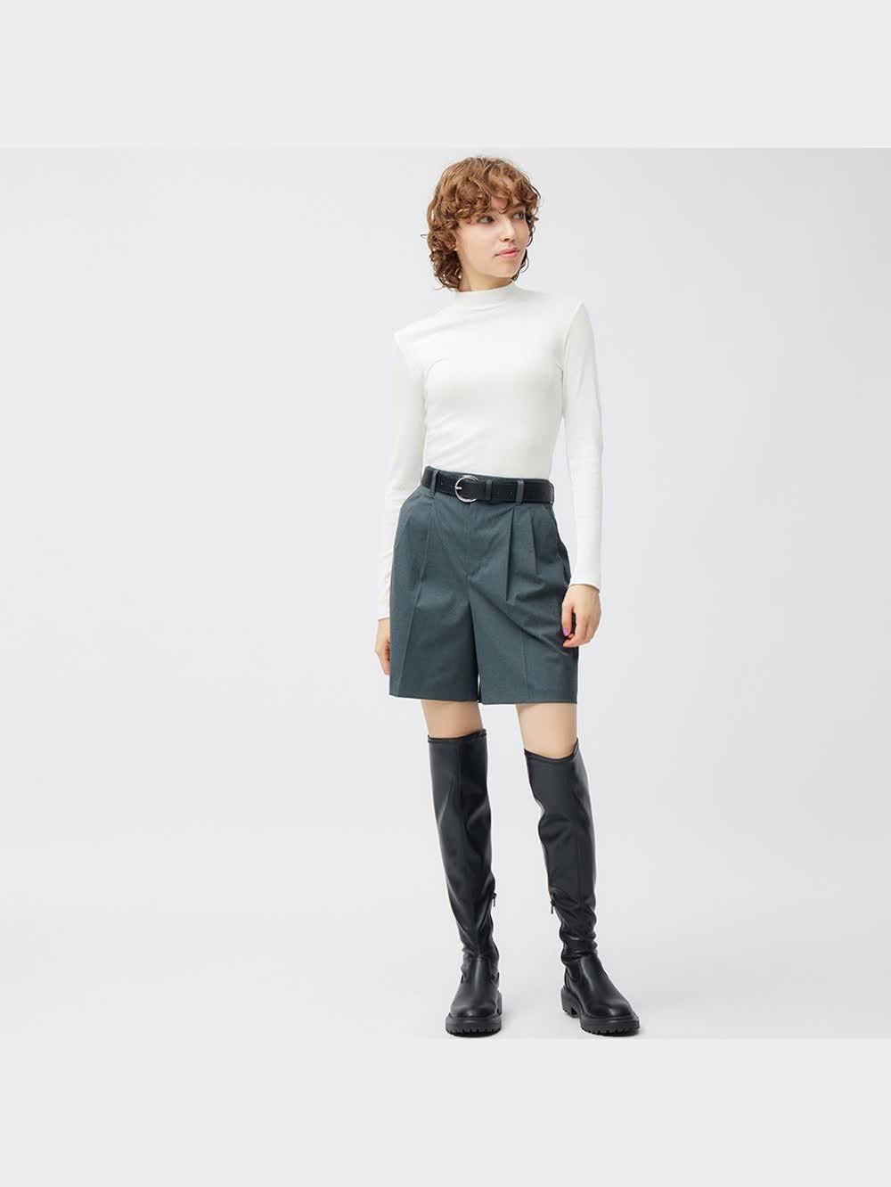 GU公式 | スタイルヒートリブモックネックT(長袖)+E