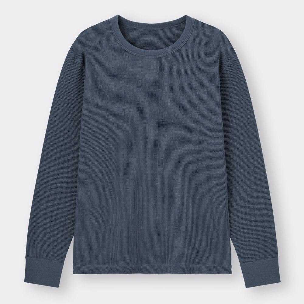 UNIQLO ワッフルクルーネックセーター（長袖） ネイビー S - ニット