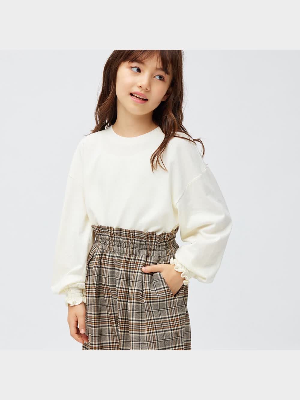 familiar フォーマル　100 GU公式 | GIRLSハイウエストワイドパンツ(チェック)