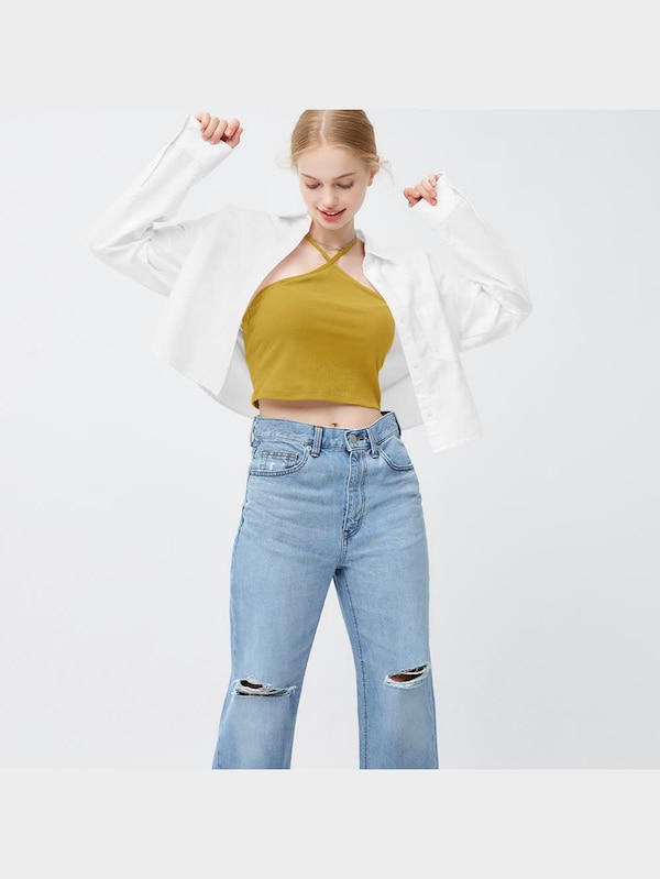 ハイライズストレートジーンズ(クラッシュ)+E