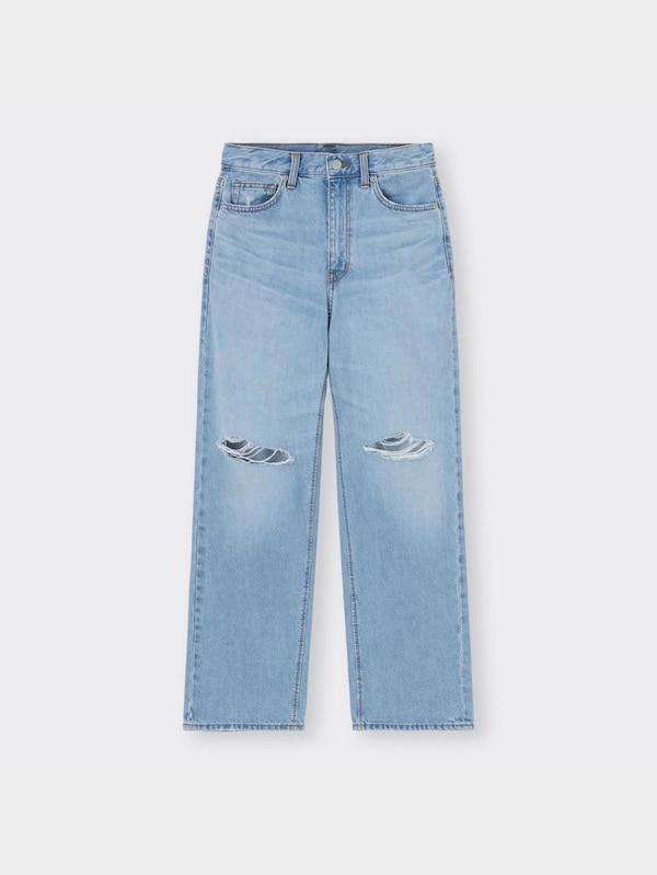 ハイライズストレートジーンズ(クラッシュ)+E