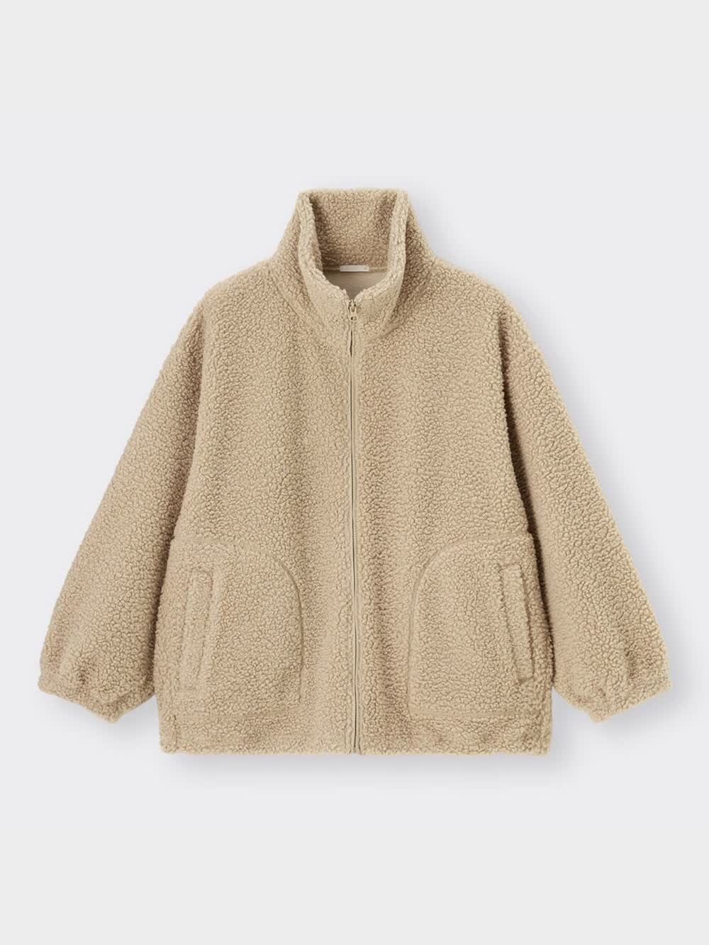 GU ジーユー　ボアブルゾン　黒　ジップアップ GU公式 | ボアオーバーサイズフルジップブルゾン(長袖)+E