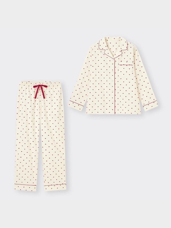 フランネルパジャマ(長袖&ロングパンツ)(ハート)