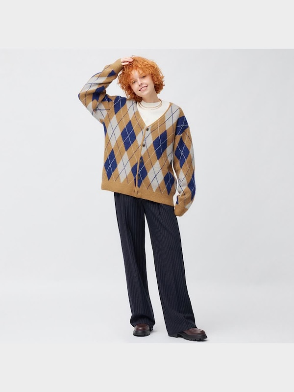 ブラッシュドヤーンカーディガン(長袖)(アーガイル)