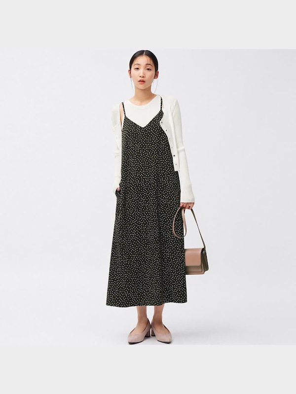 ドットプリントサテンキャミソールワンピース