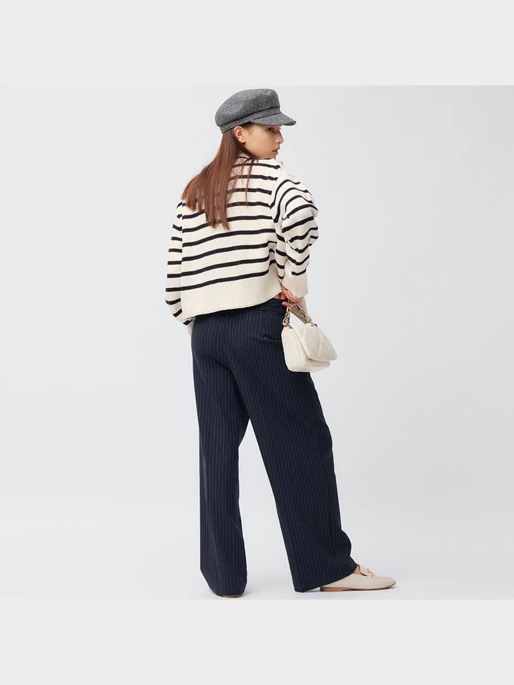 GU公式 | タックワイドパンツ(ストライプ)(丈標準70.0～74.0cm)