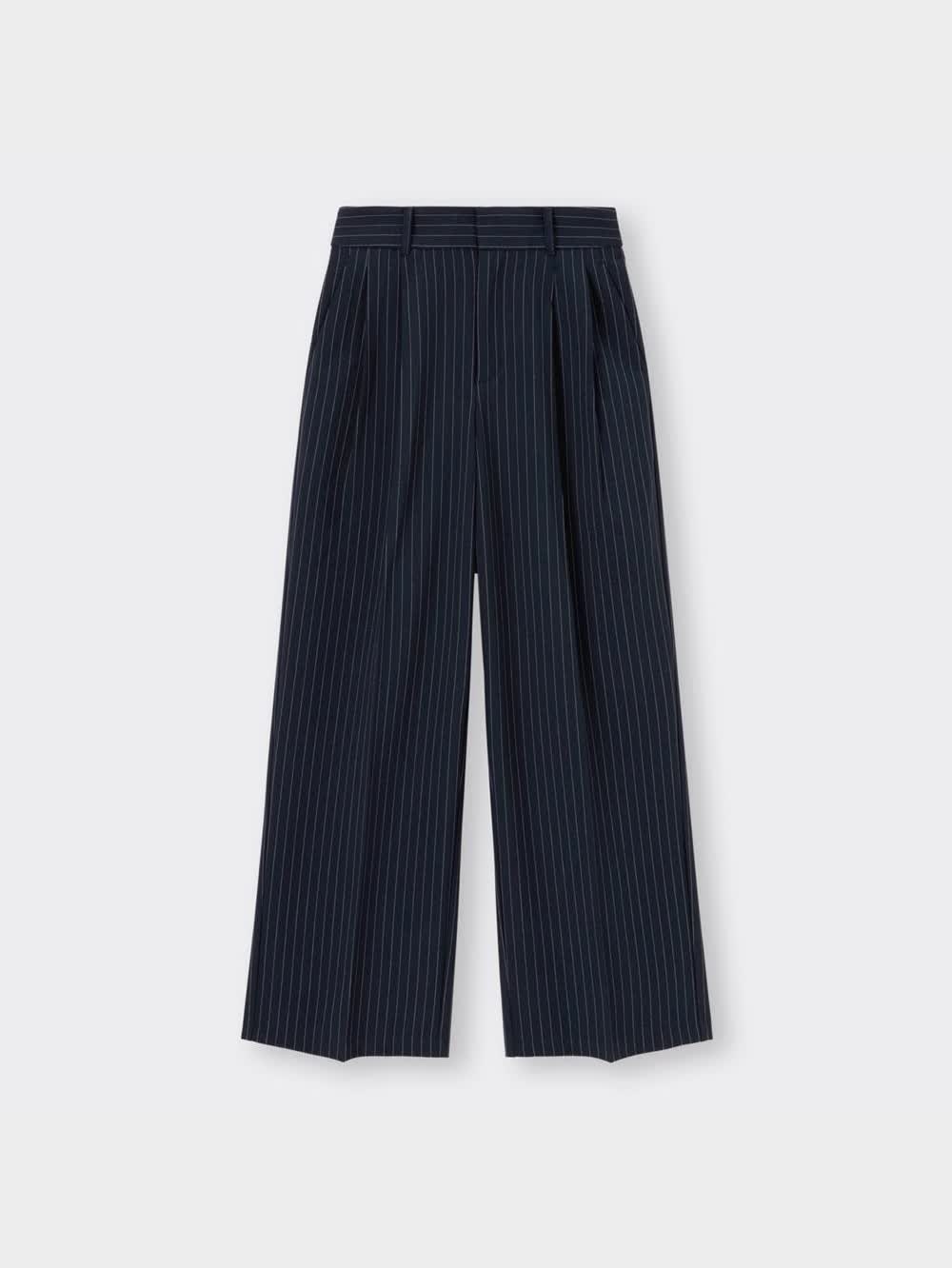 GU公式 | タックワイドパンツ(ストライプ)(丈標準70.0～74.0cm)