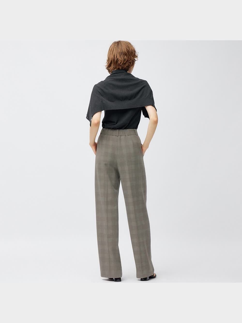 GU公式 | タックワイドパンツ(チェック)+EC(丈長め80.0cm)