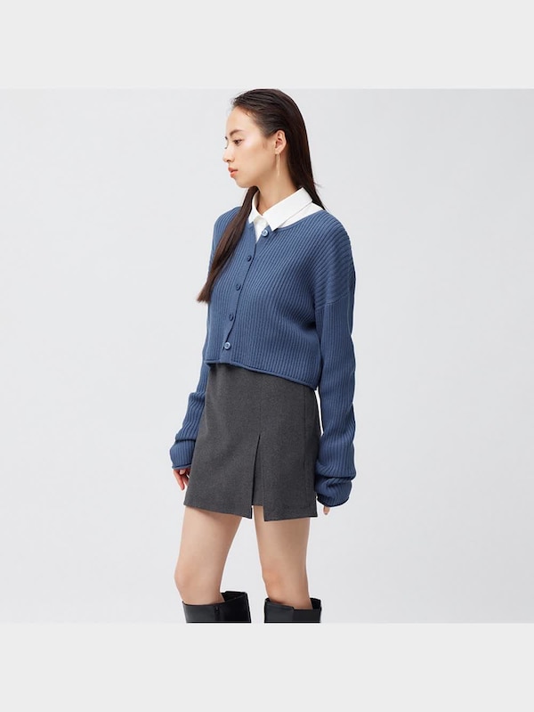 ローウエスト起毛スリットミニスカート