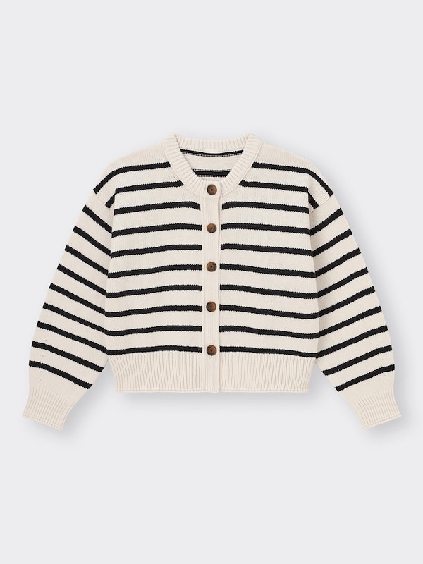 ミドルゲージクルーネックカーディガン(長袖)(ボーダー)