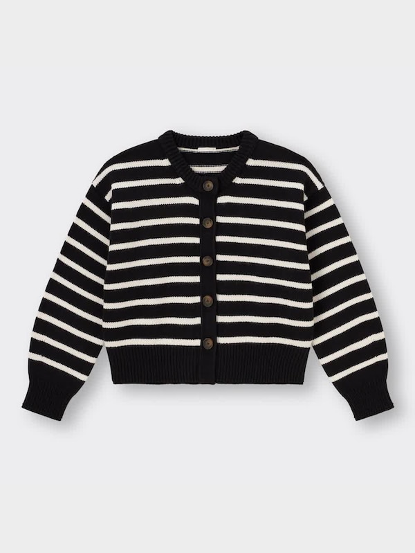 ミドルゲージクルーネックカーディガン(長袖)(ボーダー)