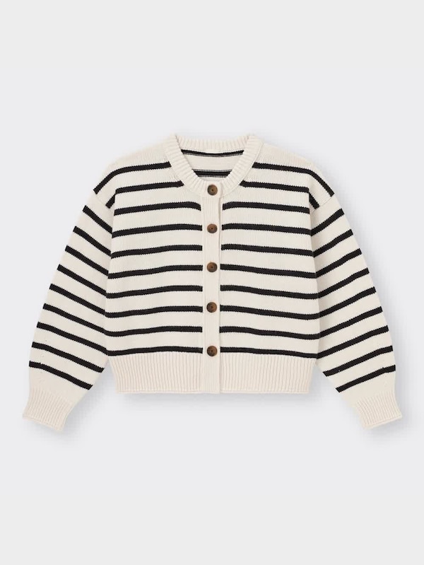 ミドルゲージクルーネックカーディガン(長袖)(ボーダー)