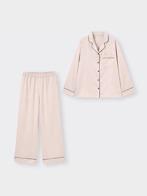 サテンパジャマ(長袖&ロングパンツ)