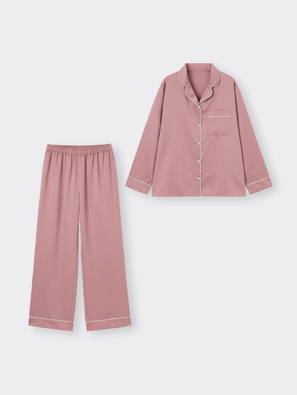 サテンパジャマ(長袖&ロングパンツ)