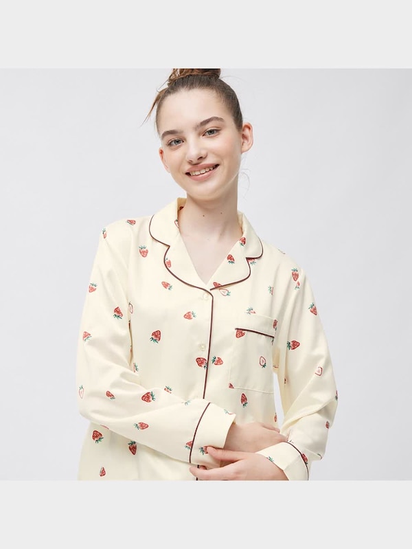 サテンパジャマ(長袖&ロングパンツ)(ストロベリー)