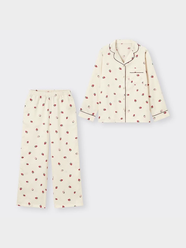 サテンパジャマ(長袖&ロングパンツ)(ストロベリー)