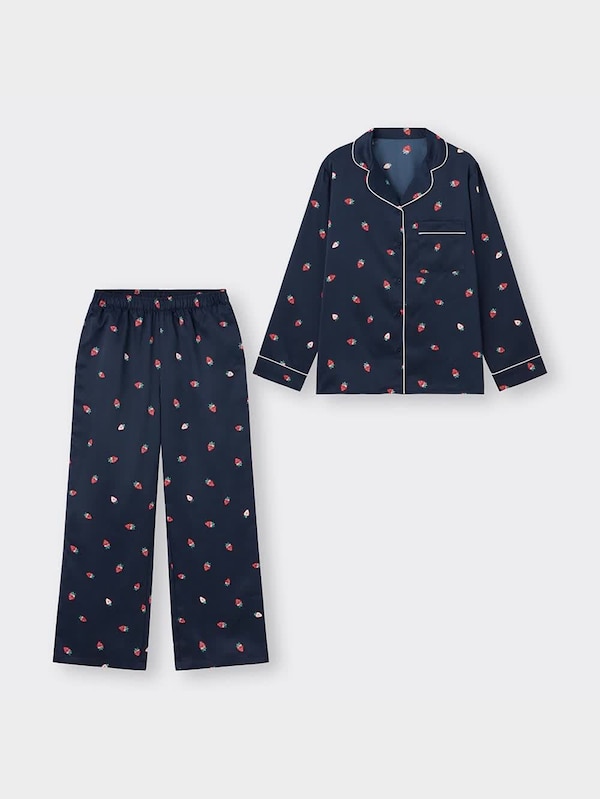 サテンパジャマ(長袖&ロングパンツ)(ストロベリー)