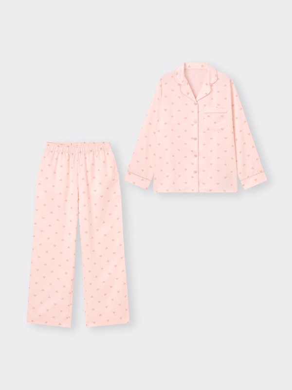 サテンパジャマ(長袖&ロングパンツ)(ハート)