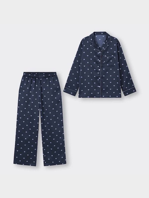 サテンパジャマ(長袖&ロングパンツ)(ハート)