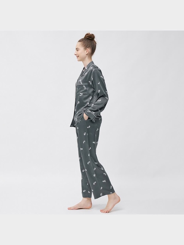 サテンパジャマ(長袖&ロングパンツ)(パンダ)