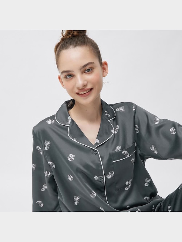 サテンパジャマ(長袖&ロングパンツ)(パンダ)