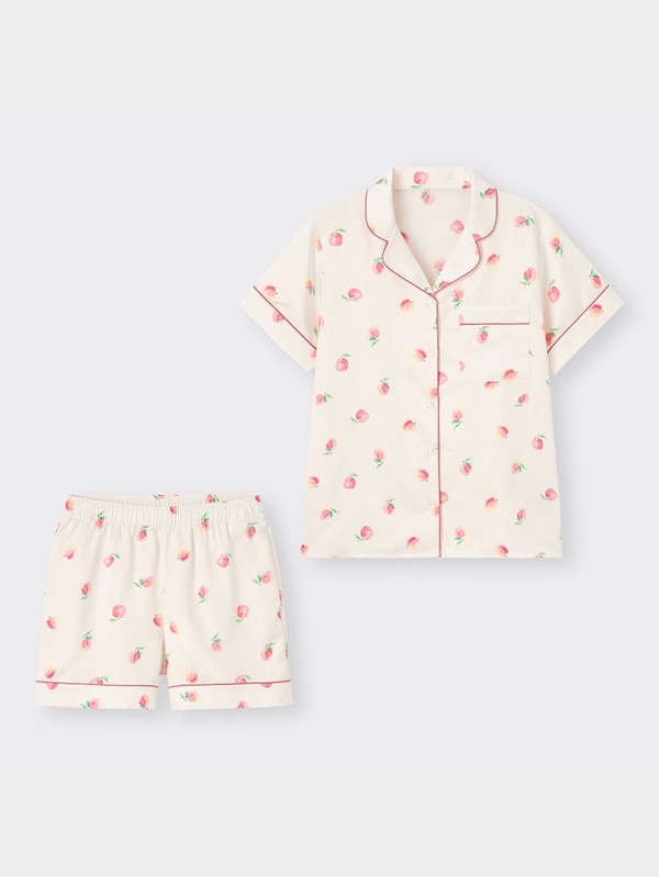 サテンパジャマ(半袖&ショートパンツ)(ピーチ)