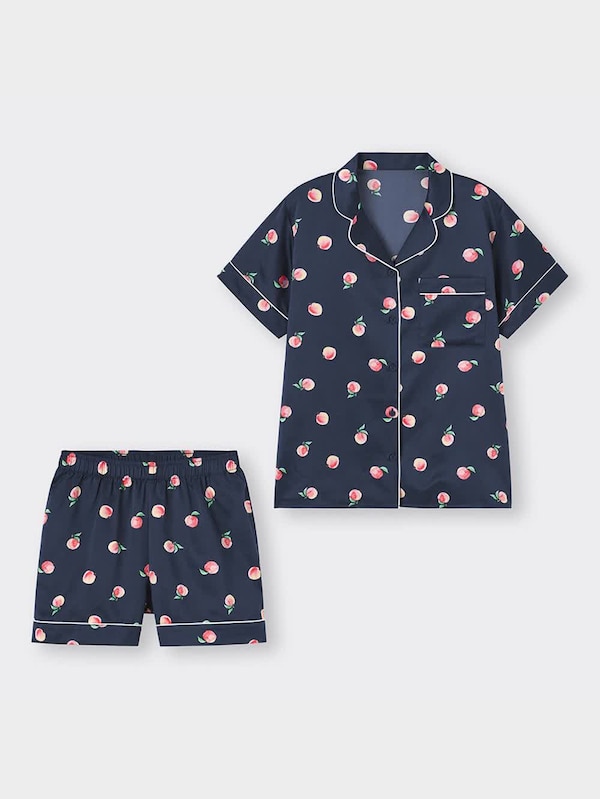 サテンパジャマ(半袖&ショートパンツ)(ピーチ)