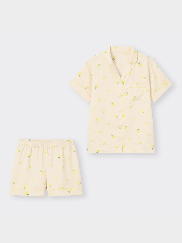 サテンパジャマ(半袖&ショートパンツ)(レモン)