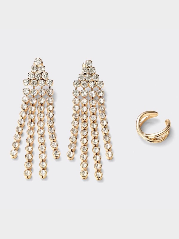 ビジューフリンジピアス