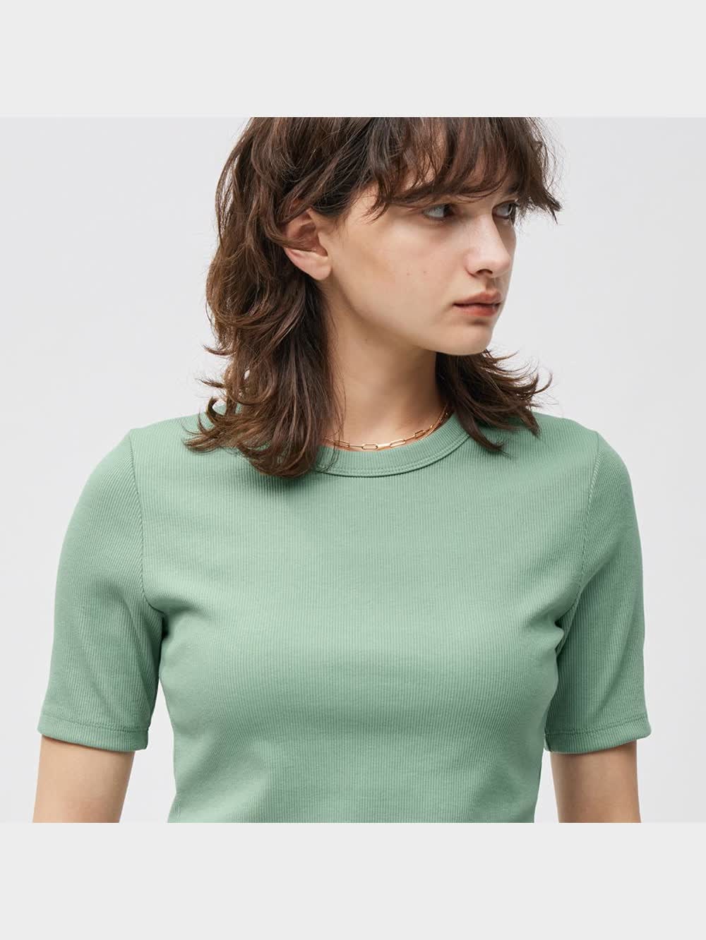 確認✩.*˚ GU公式 | リブT(半袖)