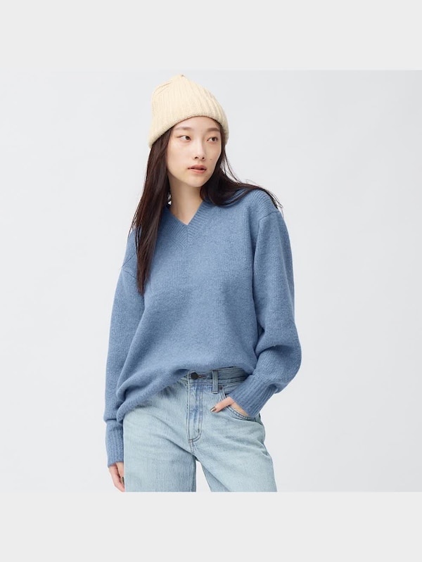 ブラッシュドヤーンVネックセーター(長袖)