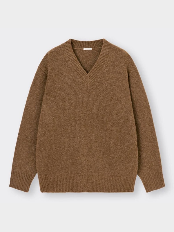 ブラッシュドヤーンVネックセーター(長袖)