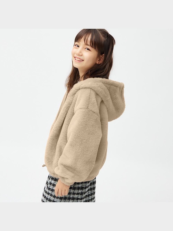 GIRLSフェイクファーフーディジャケット(長袖)