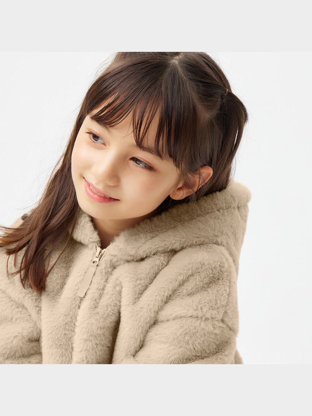 GU公式 | GIRLSフェイクファーフーディジャケット(長袖)