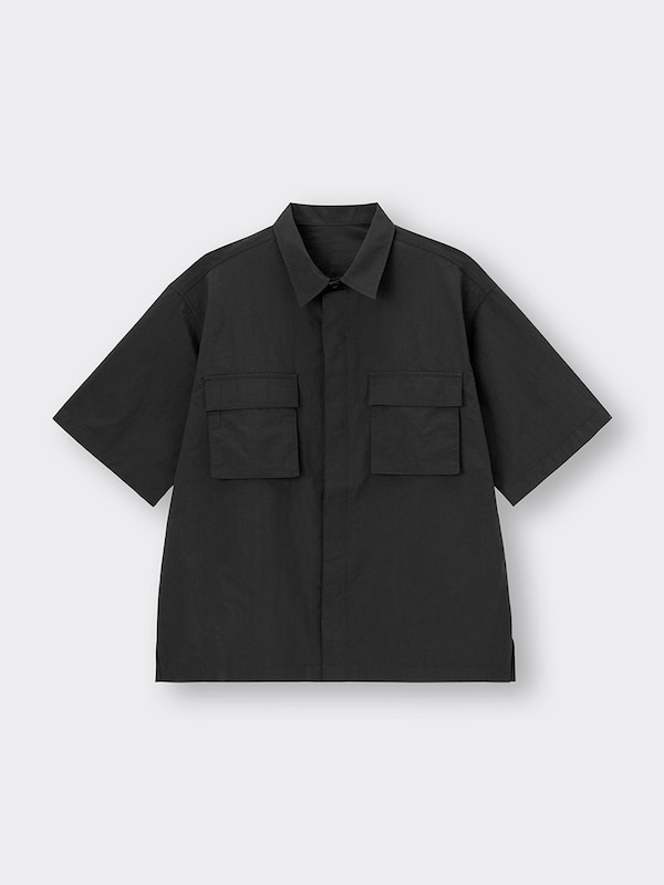 ナイロンオーバーサイズシャツ(5分袖)(セットアップ可能)