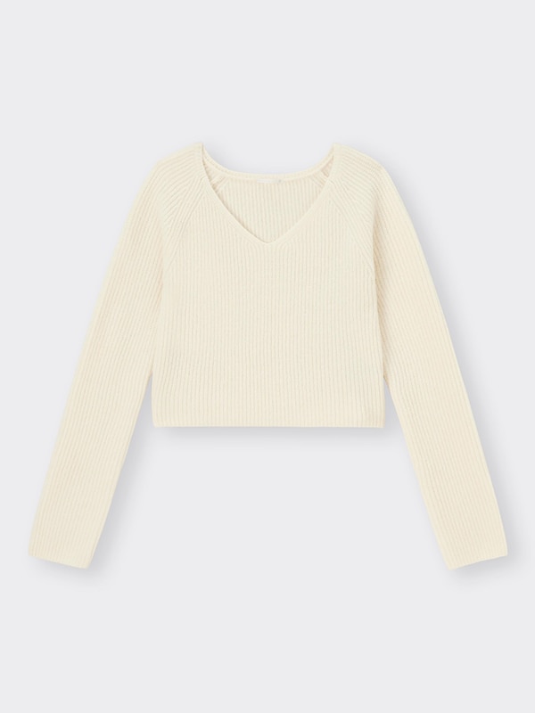 パフィータッチVネッククロップドセーター(長袖)