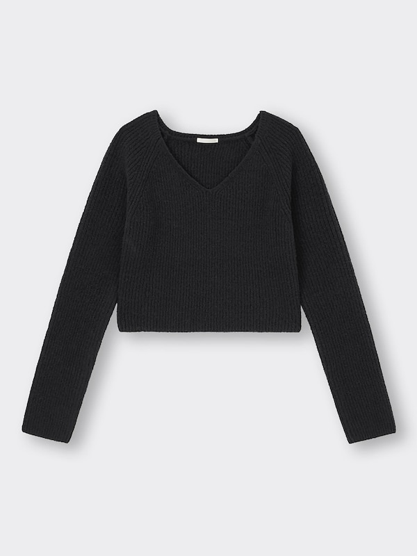 パフィータッチVネッククロップドセーター(長袖)