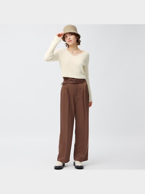 パフィータッチVネッククロップドセーター(長袖)