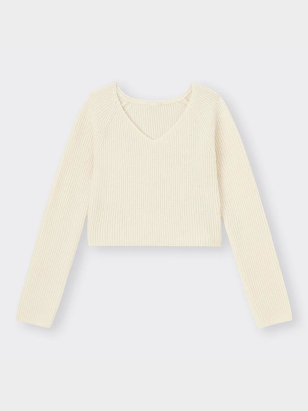 パフィータッチVネッククロップドセーター(長袖)