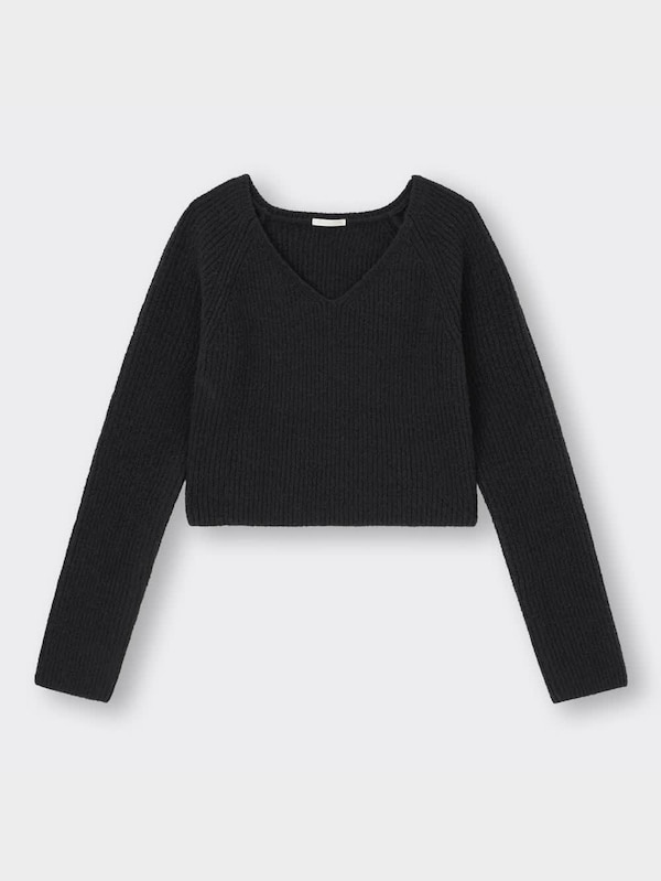 パフィータッチVネッククロップドセーター(長袖)